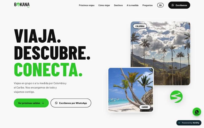 Portada del sitio de Bokana Travel